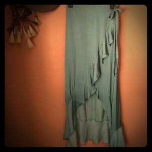 Heartbeeps Blue Silky Maxi Wrap Skirt, Size Small